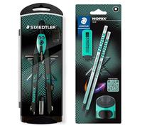 STAEDTLER NORIX Set de compás de ajuste rápido, blíster con 2 lápices HB, goma de borrar y sacapuntas individual, verde francés