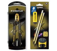 STAEDTLER NORIX Set de compás de ajuste rápido, blíster con 2 lápices HB, goma de borrar y sacapuntas individual, amarillo