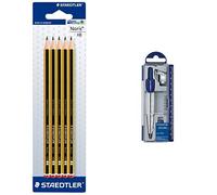 Staedtler - Pack lapiz Noris HB (5 unidades) + Set de dibujo: estuche, compás escolar, adaptador y tubo de minas