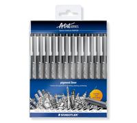STAEDTLER 308-9 TB12 - Rotuladores de pigmento para trazar, varios anchos de línea, color negro (juego de 12)