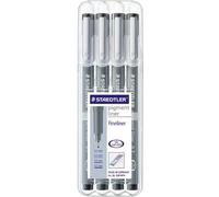 STAEDTLER Pigment Liner 308 Rotuladores - negro, 4 uds, 0,1-0,7 mm | Tinta pigmentada permanente y resistente al agua para trazos uniformes - dibujar, esbozar y escribir - Art.-Nr. 308 WP4