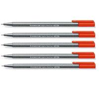 Staedtler Rojo 0.3mm Triplus Fineliner Línea Fina Bolígrafos Superfina Seco Safe & Lavados Saliendo de Mayoría Textiles (Pack de 5)