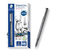 STAEDTLER Rotulador pigmentado en diferentes anchos de línea, incluye 3 rotuladores, tinta pigmentada indeleble, larga duración, 7 anchos de línea con 3 lápices de colores, 1