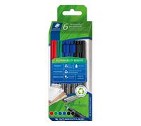 STAEDTLER rotulador universal permanente Lumocolor, resistente al agua, recargable, inodoro, ancho de trazo 0,6 mm, plástico reciclado, larga vida útil, 6 rotuladores de colores surtidos, 318 C6-1