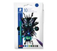 STAEDTLER Rotuladores Noris Cool & Cute, tinta con colorantes alimentarios a base de agua, tapa con conducto de aire, ancho de línea 1,0 mm, 10 rotuladores en colores surtidos en estuche de cartón,