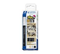 STAEDTLER 349 C4 Lumocolor - Rotuladores de pintura acrílica, 2,4 mm de ancho de línea, varios colores metálicos (paquete de 4)