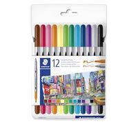 STAEDTLER Rotuladores para colorear Design Journey - Doble extremo, ancho de trazo de 0,5 a 3,0 mm, 12 colores surtidos, paquete de 12, 3200 C12