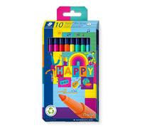 STAEDTLER Rotuladores Triplus Happy, diseño triangular ergonómico, ancho de trazo de 1,0 mm, larga duración, 10 rotuladores en colores variados en estuche de cartón, 323 C10 HA