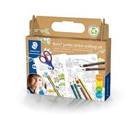 STAEDTLER Set de pegatinas para pintar y manualidades Noris Jumbo, horas de diversión, 6 lápices de colores Noris jumbo en colores surtidos, lápiz Noris jumbo, tijeras para manualidades y pegatinas