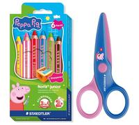 STAEDTLER Set Noris junior Peppa Wutz con un juego de 6 lápices de colores y tijeras infantiles con puntas redondeadas para los primeros ejercicios de manualidades