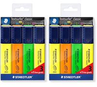 STAEDTLER Textsurfer Classic 364-S WP4P - Estuche promocional con 3 marcadores fluorescentes en colores surtidos + 1 marcador fluorescente amarillo, Multicolor (Paquete de 2)