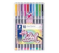 STAEDTLER triplus fineliner 334, set meTime de 10 colores: rotulador de punta fina triangular con un grosor de trazo de 0,3 mm, cuerpo ergonómico y tinta DRY SAFE a base de agua