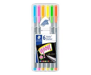 STAEDTLER Triplus Fineliner Neon - Rotulador de punta fina, paquete de 6, multicolores