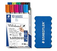 STAEDTLER Whiteboard 351 B10P1X Lumocolor, ancho de línea aprox. 2,00 mm, secado rápido, poco olor, larga vida útil, punta bloqueada, 10 marcadores de pizarra blanca con esponja, 351 B10P1X