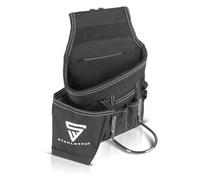 STAHLWERK Cinturón de herramientas de tejido de poliéster resistente, bolsa de herramientas multifuncional con amplio espacio de almacenamiento, soporte para martillo, soporte para cinta métrica