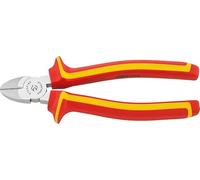 STAHLWILLE Alicates de corte lateral VDE de 180 mm, cromados, para cortar cables y alambres blandos y duros, también cable de piano, mangos de 2 componentes aislados VDE hasta 1000 V