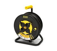 Stak REELART-FR-40 - Enrollador eléctrico profesional, resistente al agua IP44 cable 40 m de goma 3G2,5 mm2 para obras, bricolaje, jardín, 4 enchufes, chasis de acero, color negro