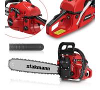 STAKMANN Motosierra de explosión de 2 tiempos de gasolina con hoja de 50 cm, Easy Start e interruptor de seguridad, motosierra de jardín, trabajo, corta madera y ramas precisa con mango ergonómico (62