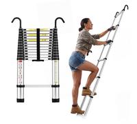 STANEW Escalera Telescópica Aluminio 3,8 M/12,47 FT con 2 Reposabrazos | EN 131, Escalera Extensible Recta, Multifuncional y Plegable p/ Autocaravanas, Hogar y Trabajos al Aire Libre, Cap. Máx 150kg