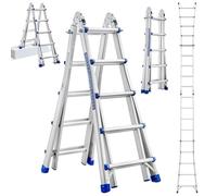 STANEW Escalera Telescópica Articulada de Aluminio, 5.1M Escalera Plegable Telescópica Articulada 5x5 Peldaños, Escalera Articulada Plegable Telescópica Multifunción Aluminio Carga máxima 150 kg