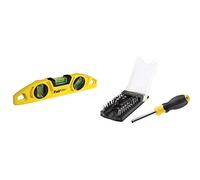 Stanley 0-43-603 Nivel Torpedo FatMax magnético, 230 mm, 25cm + STHT0-70885 Destornillador multipuntas, incluye 33 puntas y organizador de puntas