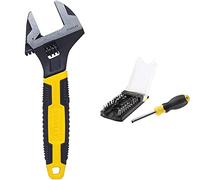 Stanley 0-90-948 - Llave de acero cromado forjado, 32 x 200 mm + Destornillador multipuntas, Incluye 34 puntas y organizador de puntas, Mango bimaterial, Cabeza magnética, Diseño compacto