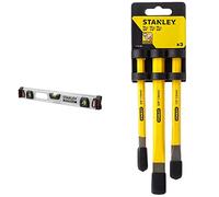 Stanley 1-43-554 Nivel Fatmax con base magnética 60 cm + Juego de 3 cinceles de albañil 4-18-298, Blanco, Estandar, Set de 3 Piezas