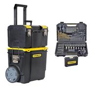 STANLEY 1-70-326 - Taller móvil 3 en 1, Desmontable, 2 organizadores en la tapa & STA7205-XJ - Juego de Brocas (Taladro, Albañilería, Metal, Madera) Acero inoxidable, Negro