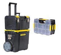 STANLEY 1-70-326 - Taller móvil 3 en 1, Desmontable, 2 organizadores en la tapa & STST1-71197 - Organizador apilable Sort master, Dimensiones: 29 x 13 x 21 cm