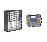 Stanley 1-93-981 - Caja de Almacenamiento con 39 Compartimentos + STST1-70720 - Organizador SortMaster, Negro, Transparente