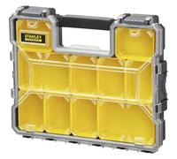 Stanley 1-97-519 FatMax Range Organizador de almacenamiento - Impermeable - Policarbonato irrompible - 10 compartimentos extraíbles - Capacidad de cierres de plástico anticorrosión - 44,6 x 7,4 x 35,7 cm