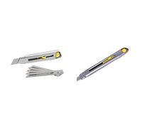 Stanley 7-10-018%22Cuchillo a presión con interbloqueo con 5 hojas de carburo, gris/amarillo, 18 mm + Cuter Interlock