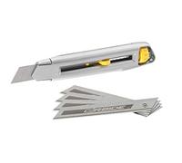 STANLEY 7-10-018 - Cuchillo a Presión con Interbloqueo, 5 Hojas de Carburo, Cutter, Gris/Amarillo, Herramienta de Precisión para Cortes Precisos, Acero inoxidable