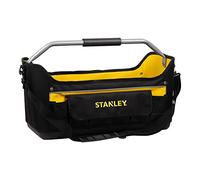STANLEY Bolsa herramientas abierta 20 pulg, múltiples bolsillos, 1-70-319 | Base impermeable rígida, correa ajustable, asa de aluminio, carga de 15 kg y volumen de 22 L.