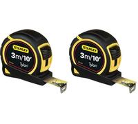 STANLEY Cinta Métrica 3m/10ft, Revestimiento Tylon Antidesgaste, Funda Bimaterial, Bloqueo Preciso, Hoja Antirreflejo, Gancho TRU-ZERO, Medidas en cm/pulgadas, Modelo 0-30-686. (Paquete de 2)