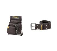 Stanley - Cinturón de herramientas de cuero negro con bolsa para clavos y soporte para martillo