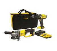 Stanley Combo Kit V20 Li-ion 18v: Taladro Percutor Sfmcd711 + Mini-amoladora Sfmcg400 Con 2 Baterías Li-ion 2ah Y Bolsa De Transporte