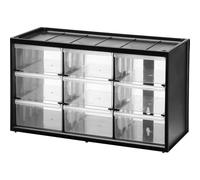 STANLEY Organizador de 3 niveles de 9 cajones, Marco de polipropileno de densidad, Cajones blandos transparentes y a prueba de golpes, Apilable, Dimensiones 36,5 x 15,5 x 21,3 cm, 1-93-978