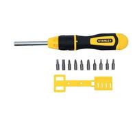 STANLEY Destornillador de carraca multipuntas con 10 puntas,Dynagrip, Anticorrosión, Cabeza magnética, Carraca de 3 posiciones, Mango bimaterial, Doble almacenaje de puntas, 0-68-010