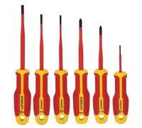STANLEY FATMAX Juego de 6 destornilladores aislados VDE, FMHT65764-0 | Incluye 4 destornilladores planos y 2 Phillips, alto par con mango antirrodadura, orificio para colgar integrado