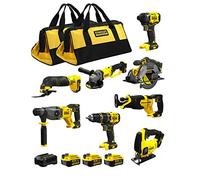 STANLEY FatMax Kit SVK20834A (SFMCD721 + SFMCH900 + SFMCS500 + SFMCS600 + SFMCE500 + SFMCS300 + SFMCG400 + SFMCF810 + 3 Baterías de 4,0 Ah + Cargador + 2 Bolsas)