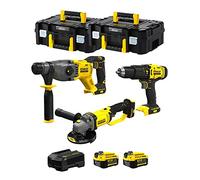 STANLEY FatMax Kit SVK301 (Martillo SFMCH900 + Mini-Amoladora SFMCG400 + Taldro Percutor SFMCD711 + 2 Baterías de 4,0 Ah + Cargador + 2 x TSTAK II)