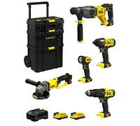 STANLEY FatMax Kit SVK500 (SFMCH900 + SFMCG400 + SFMCD711 + SFMCF800 + SFMCL020 + 2 Baterías de 2,0 Ah + Cargador + Carro 3en1)