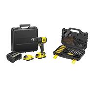 STANLEY FATMAX SFMCD710D2K-QW - Taladro atornillador V20, 18V Motor Brushless, con 2 baterías 2Ah, cargador y maletín + STA88548-XJ - Juego de 100 brocas y puntas para atornillar Stanley