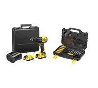 STANLEY FATMAX SFMCD715D2K-QW - Taladro percutor V20 18V Motor brushless con 2 baterías 2Ah, cargador y maletín + STA88548-XJ - Juego de 100 brocas y puntas para atornillar Stanley