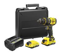 STANLEY FATMAX Taladro Atornillador V20 Litio 18V, Motor sin escobilla, Velocidad hasta 2100 rpm, Par máximo 80Nm, 1 Maletín, 2 Baterías 2Ah, 1 Cargador, Portabrocas 13mm, SFMCD720D2K-QW