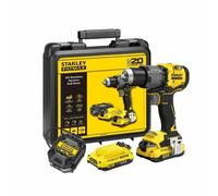 Stanley, SFMCD726D2K, atornilladora percutora inalámbrica 80Nm Brushless, sistema V20 18V, 2 baterías 2,0Ah incluidas, cargador y maletín, negro con amarillo