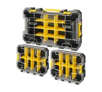 STANLEY® FATMAX® PRO-STACK™ - Juego de organizadores de 3 piezas, 1 organizador grande y 2 pequeños poco profundos, separadores extraíbles, sistema de almacenamiento apilable, tapa transparente