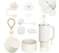 Stanley - Juego de accesorios para tazas, incluye 2 fundas para popote de 0.4 pulgadas, 1 juego de 3 tapones de silicona a prueba de derrames, 1 bonito dije de mango de flor, 1 funda de silicona para