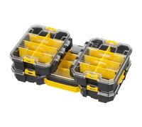 STANLEY® FATMAX® PRO-STACK™ - Juego de organizadores de 3 piezas, 1 organizador grande y 2 pequeños poco profundos, separadores extraíbles, sistema de almacenamiento apilable, tapa transparente